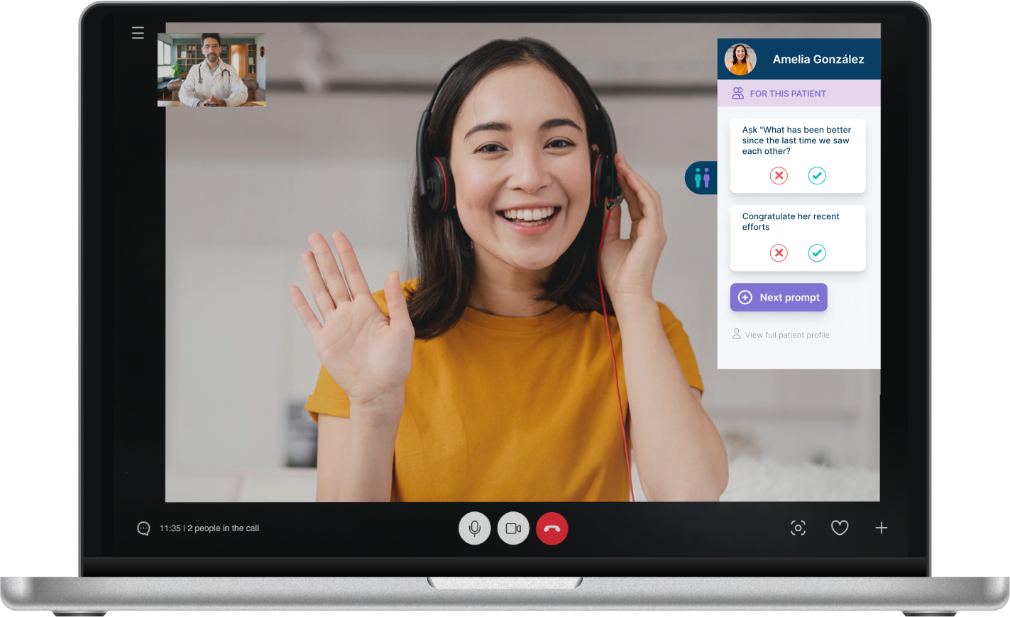 Provider on a telemedicine call with Dianima's live guidance panel